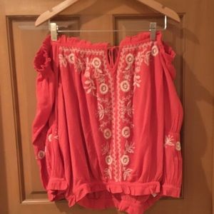 American Eagle off the shoulder coral blouse